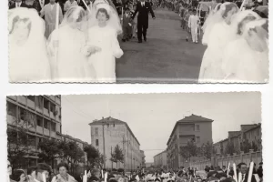 1961_29 aprile_Processione in occasione della Festa della Prima Comunione e Cresima amministrata da Mons. Massimiliano Spiller (Fonte Anna Di Maio_Apuli 2)